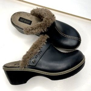 Crocs 11552 Womens Cobbler Eva Faux Fur Lined Black Clogs Mules W9 Shoes
